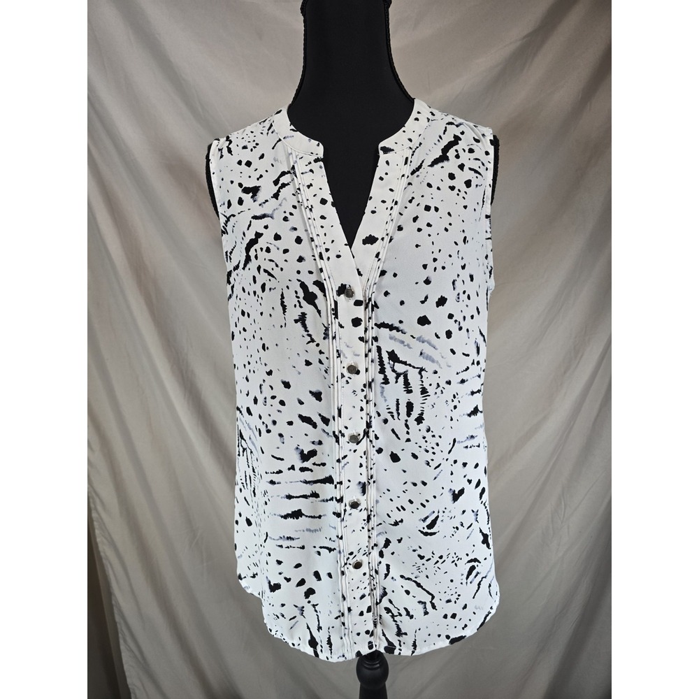 Apt 9 White & Black Sleeveless Blouse Womens Size Small S Light Summer Shirt